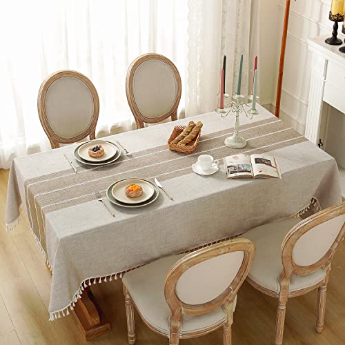 Waterproof Cotton Linen Tablecloth - Coffee Lines, 55x102 Inches, Rectangular, for Dining & Party