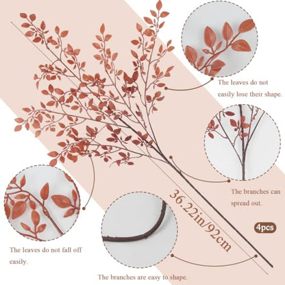 4 Pcs Artificial Fall Nandina Branches for Vase Decor - Autumn Leaves