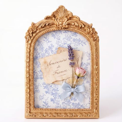 Mini Vintage Bulletin Board with Floral Fabric - Gold Arched Picture Frame for Wall & Desktop