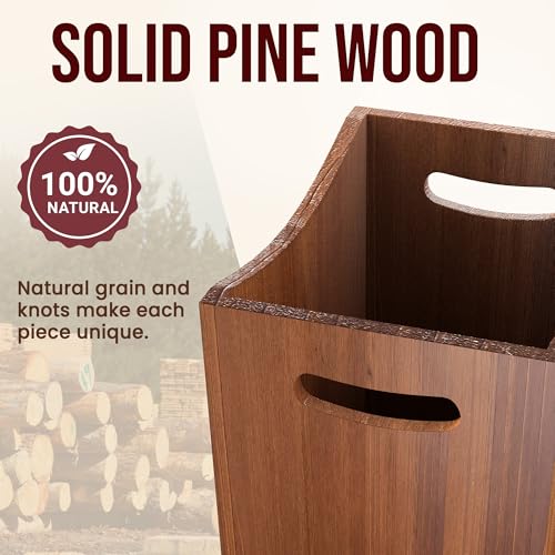 Wood Waste Basket 3 Gallon Rectangular Trash Can with Handles - Natural Pine
