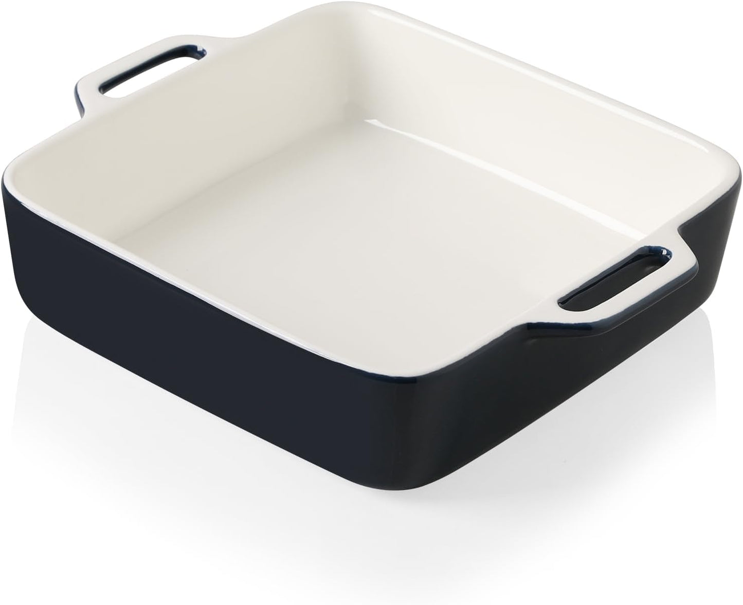 Sweejar 8x8 Baking Pan - Ceramic Casserole Dish with Double Handles | 2 QT Square for Brownies, Lasagna, Family Dinners (Navy)