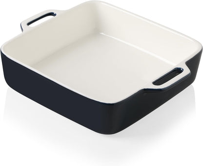 Sweejar 8x8 Baking Pan - Ceramic Casserole Dish with Double Handles | 2 QT Square for Brownies, Lasagna, Family Dinners (Navy)
