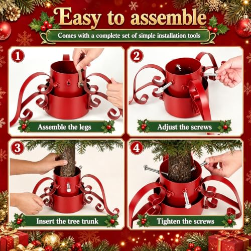Metal Christmas Tree Stand with Water Reservoir - Red, 5ft Trees