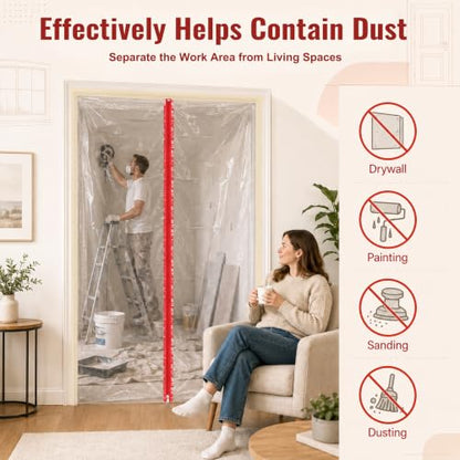 Clear Zipper Door Dust Barrier Kit with Painter's Tape & Double-Side Tape - Reusable