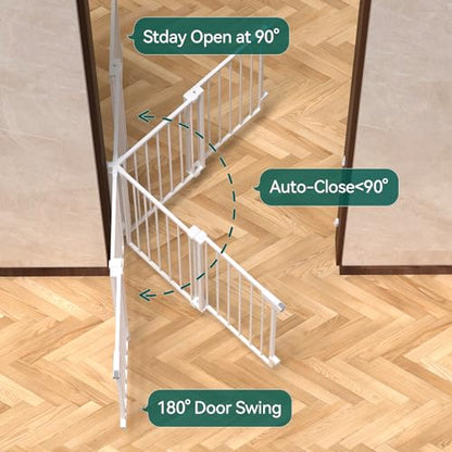 Babelio 29-43" No Bottom Bar Baby Gate for Stairs, Safety Pet Gates with Large Walk Thru Door, Hardware Mount Dog Gate for The House and Doorways, White