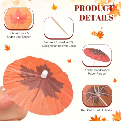 Fall Drink Umbrellas Cocktail Picks Maple Leaf Paper Umbrellas for Cocktails & Garnishes