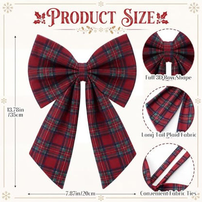 Christmas Plaid Bow Curtain Tiebacks Red Green Tartan Set - Farmhouse Decor