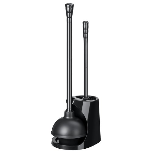 Qaestfy Toilet Plunger and Brush Set for Bathroom Cleaning, 2-in-1 Long Handle Toilet Bowl Brush with Stiff Bristles & Powerful Plunger, Space-Saving Holder (Pack of 1)