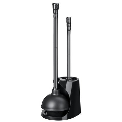 Qaestfy Toilet Plunger and Brush Set for Bathroom Cleaning, 2-in-1 Long Handle Toilet Bowl Brush with Stiff Bristles & Powerful Plunger, Space-Saving Holder (Pack of 1)