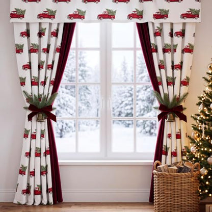 Christmas Velvet Curtain Tiebacks with Jingle Bell & Faux Pine - 2 Pack