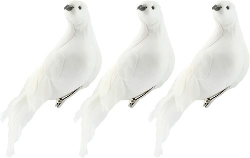 Darware Large White Doves - Set of 3 | 8-Inch Long Artificial Dove Figures for Christmas & Wedding Decor
