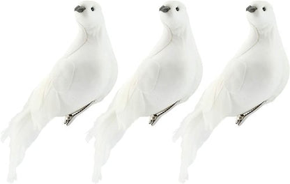 Darware Large White Doves - Set of 3 | 8-Inch Long Artificial Dove Figures for Christmas & Wedding Decor