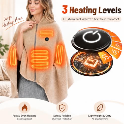 Heated Shawl Wrap for Women Men - USB Rechargeable Portable Blanket, Red, 59.1 x 31.5 in