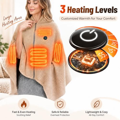 Heated Shawl Wrap for Women Men - USB Rechargeable Portable Blanket, Red, 59.1 x 31.5 in
