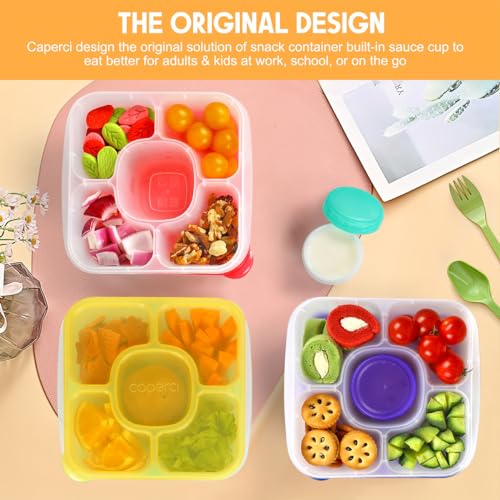 Caperci Original Bento Snack Box Containers for Kids & Adults - Lunchable Food Containers 5 Compartments with 4 Leakproof Small Containers, BPA-Free, Set of 4 (Brights)