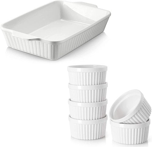 DOWAN 4 Oz Ramekins - Oven Safe Porcelain Bowls for Crème Brûlée & Soufflé | Set of 6, Classic White