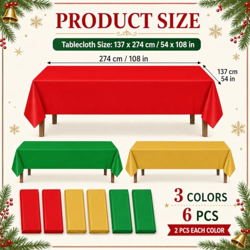6 Pcs Christmas Plastic Tablecloths Set - Red Green Gold Variation