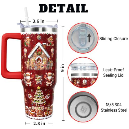 Christmas Gingerbread Tumbler with Handle 30 oz - Red Insulated Travel Mug
