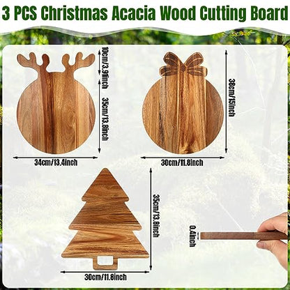 Christmas Themed Cutting Boards Set - Antler, Tree & Bowknot with Handles