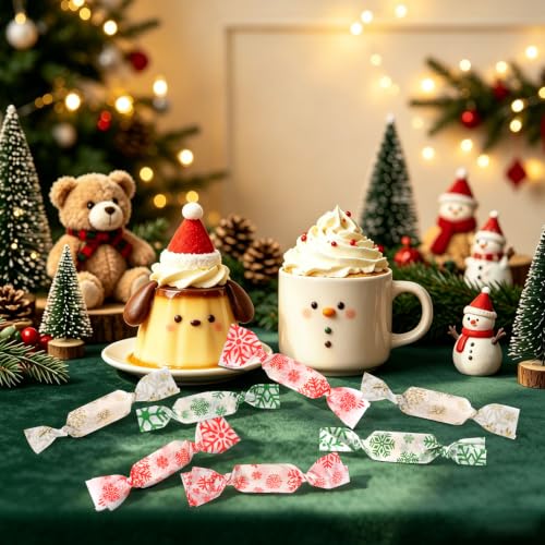 300Pcs Christmas Candy Wrappers - Festive Wax Paper for Homemade Treats - 4.92 x 3.54 inches - Red, Green, Gold - Variation of 300