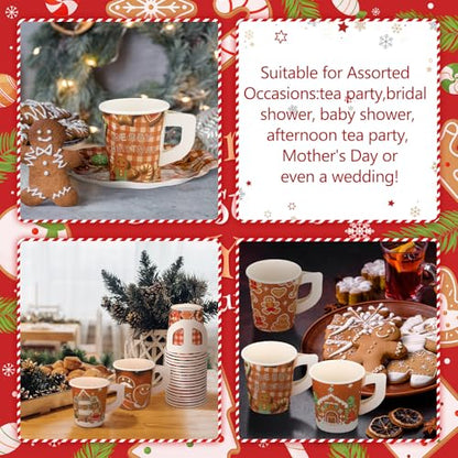 Disposable Gingerbread Tea Cups & Plates Set Brown Gingerbread Man Variation