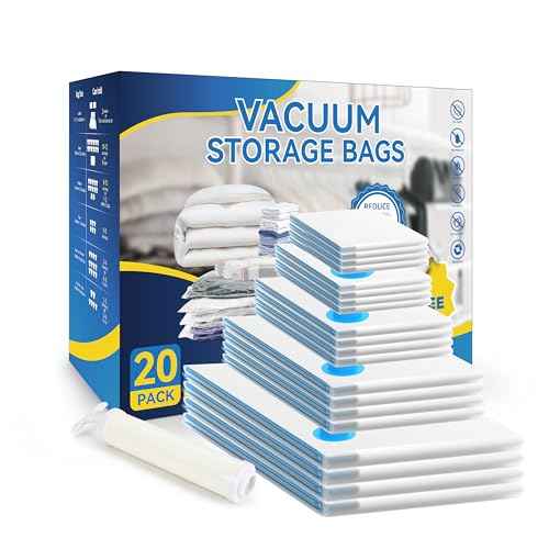 Simple Deluxe 20 Pack Space Saver Bags (4 Jumbo/4 Large/4 Medium/4 Small/4 Roll M) Vacuum Storage Bags, Vacuum Seal Bags with Hand Pump for Comforters, Blankets, Bedding, Pillows and Clothes
