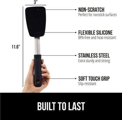 GORILLA GRIP Silicone Spatula - Heat Resistant Kitchen Turner with Soft Rubber Handle | 11.6 in, Black