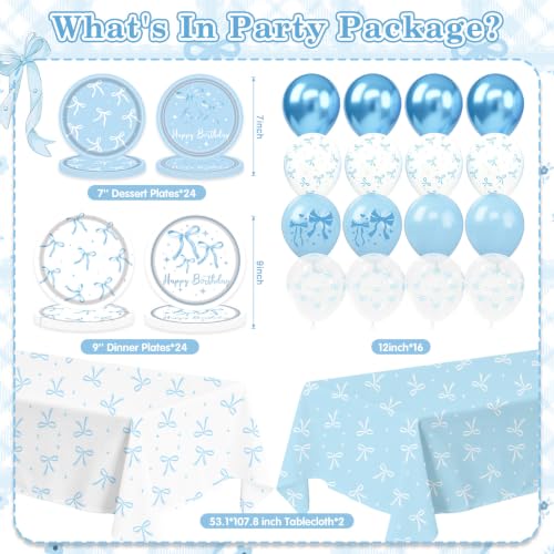 Blue Bow Birthday Decorations Set - Party Supplies for Girl's Party