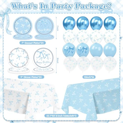 Blue Bow Birthday Decorations Set - Party Supplies for Girl's Party