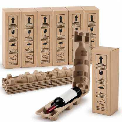 6-Pack Wine Bottle Shipping Boxes with Protective Tray - 16 x 5 Inches