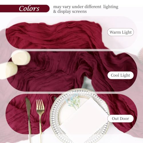 Burgundy Cheesecloth Table Runner Set - Boho 17x108 Inch, 12 Pack