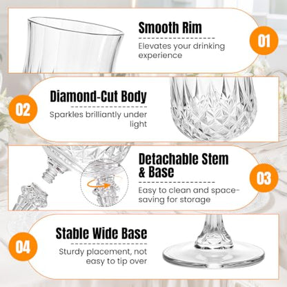 30PCS Clear Reusable Plastic Wine Glasses 7oz Goblets for Weddings & Events