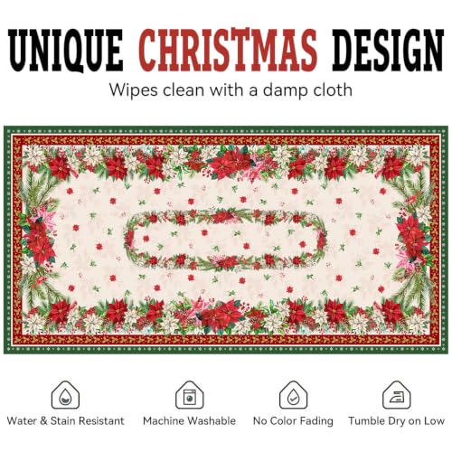 Christmas Poinsettia Flowers Rectangular Tablecloth 60 x 120 Inch Waterproof Washable Fabric