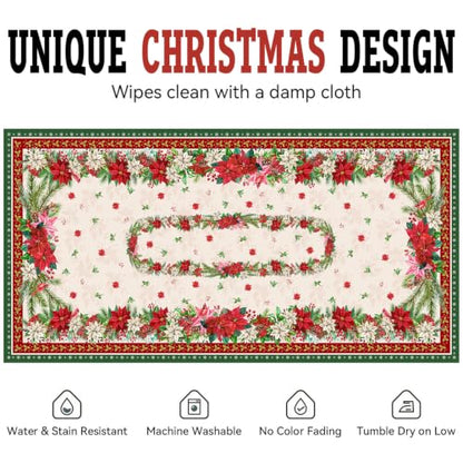 Christmas Poinsettia Flowers Rectangular Tablecloth 60 x 120 Inch Waterproof Washable Fabric