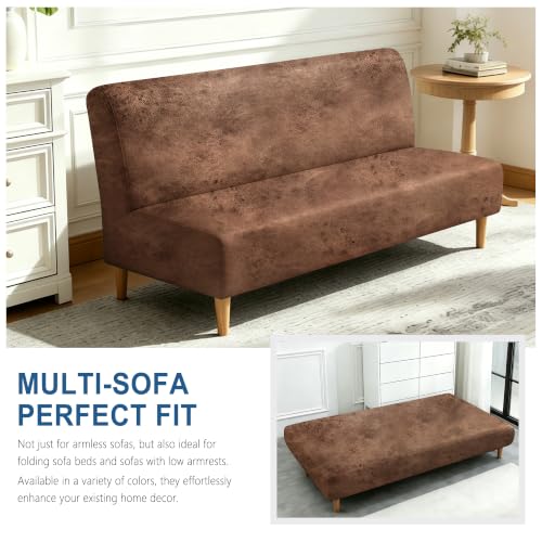 Armless Futon Slipcover Brown Large - Furniture Protector for Jackknife Sofa Bed