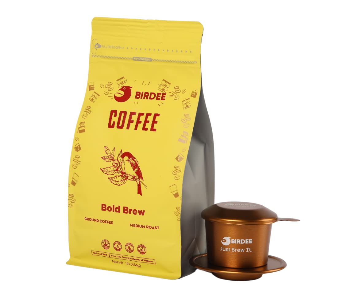 Birdee Vietnamese Coffee Ground, 1 LB, Medium Roast, Hand-Picked, Arabica & Robusta Blend, Rich Flavors, Bold and Complex Aroma, Pack of 1