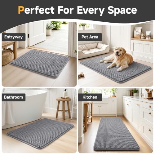 Dark Grey Bathroom Rug 30x20 Soft Chenille Non Slip Absorbent