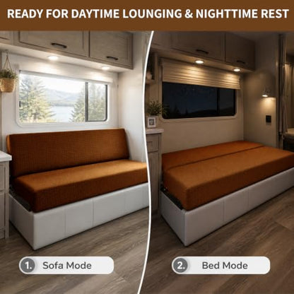 RV Couch Cover for Jackknife Sofa Bed 2-Piece Stretch Slipcover with Adjustable Straps