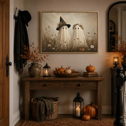 Halloween Wall Art Ghost Couple in Wildflower Frame 8x10 - Karani