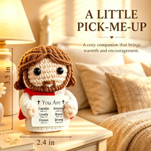 Positive Crochet Jesus Plush Doll Religious Gift for Women & Faith