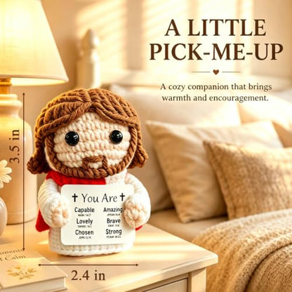 Positive Crochet Jesus Plush Doll Religious Gift for Women & Faith