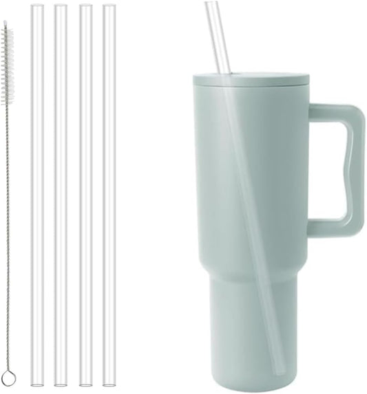 Simple Modern Reusable Straws - Clear Plastic Replacement Straws for 40 oz Tumblers | 4 Pack with Cleaner Brush