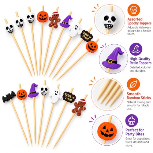 Halloween Skull & Themed Cocktail Picks - 150 Pcs Food & Drink Toothpicks