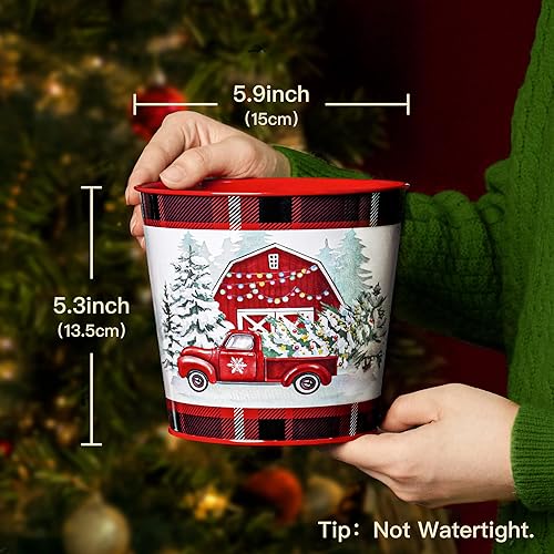 Red Putuo Decor Christmas Metal Buckets Set of 5 Holiday Ice Buckets