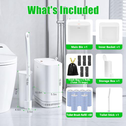 Disposable Toilet Brush and Holder Set with 60 Refills for Clorox System