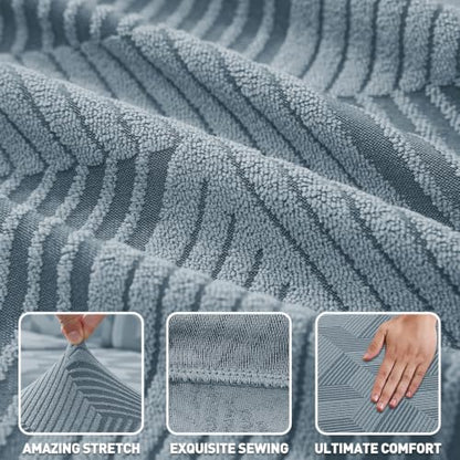 Light Grey 4-Piece Stretch Couch Cover for 72-90 Inch Sofa - Rectangle Pattern, Thick & Washable