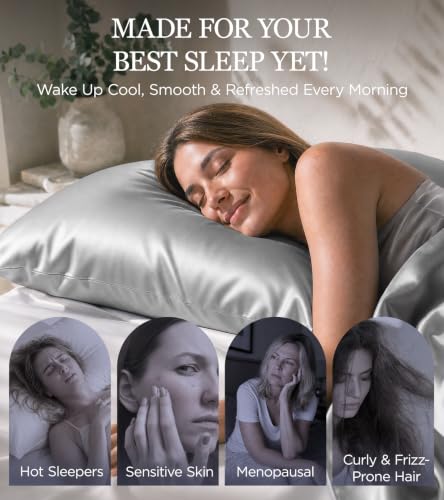Pearl Gray Satin Queen Pillowcase 2 Pack - Gentle on Hair & Skin, Cooling & Soft