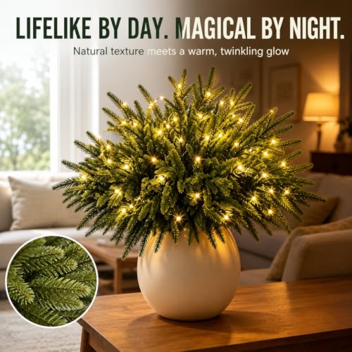 Green Twinkling Enchanted Evergreen Pine Tree with Lights - 5/10 Pack Artificial Branches for Holiday Decor