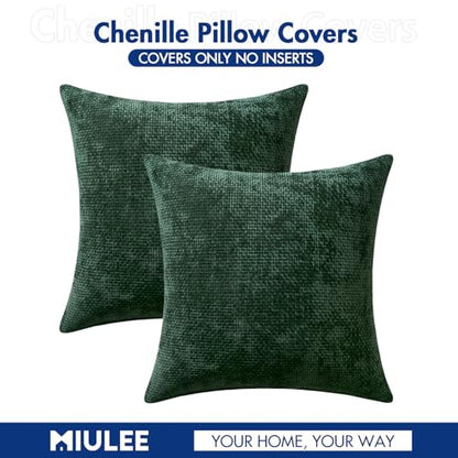 Christmas Green Chenille Couch Throw Pillow Covers 18x18in - Pack of 2