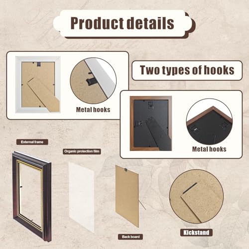 Vintage Picture Frame Set 8 Pieces - Antique Wall & Tabletop Photo Frames